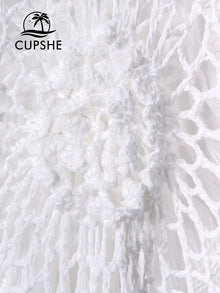 White Crochet Bikini Cover Up with Fringe Trim - Cotton Polyester Best Seller