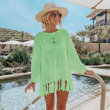 White Mesh Dress Bikini Cover Up with Tassel - Breathable Polyester Flirty