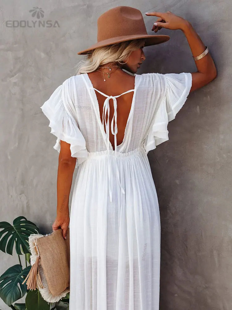 White Tunic Beach Dress - Durable Polyester Roomy Elegant Fit