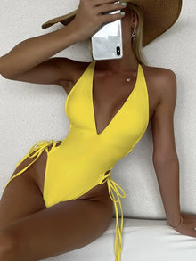 One-Piece High Cut Swimwear - Polyester Spandex Leg-Lengthening Design