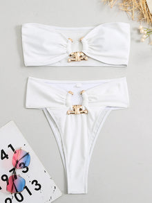 Sexy Bandeau Bikini Set - Wire-Free Polyester Spandex Strapless Padded