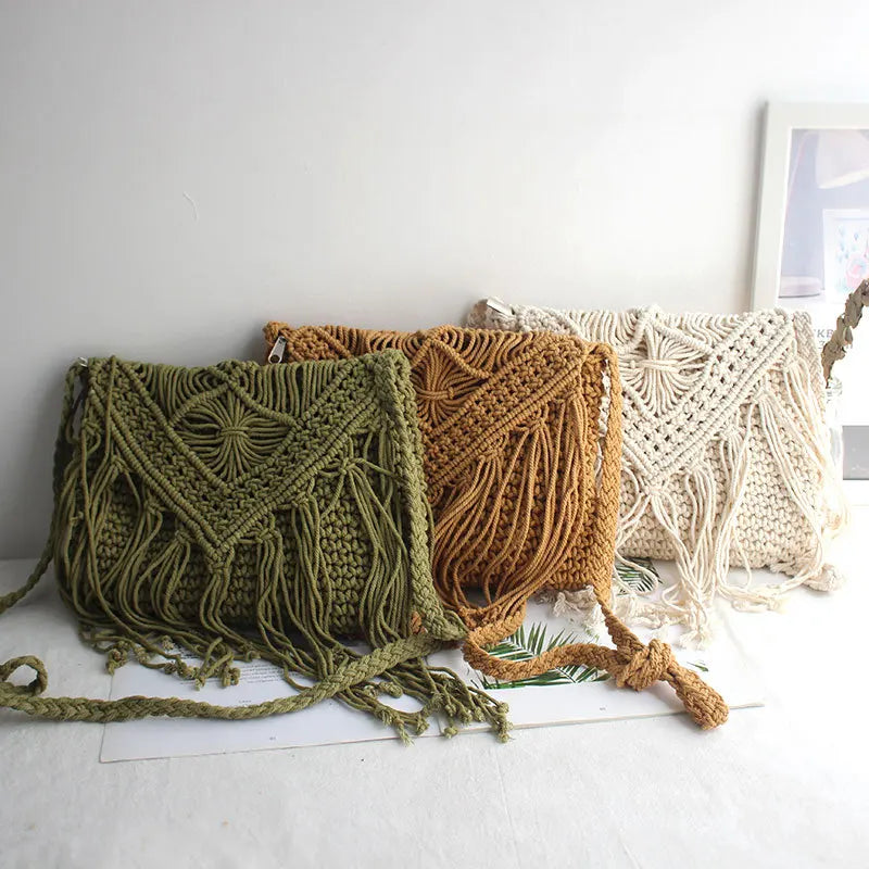 Fashion Woven Hollow Shoulder Crossbody Bag - Cotton Polyester Artisan Design