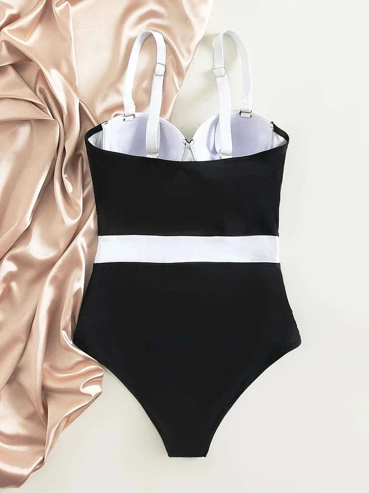 Sexy Colorblock Push Up One-Piece Swimsuit - Nylon Spandex Bold Design
