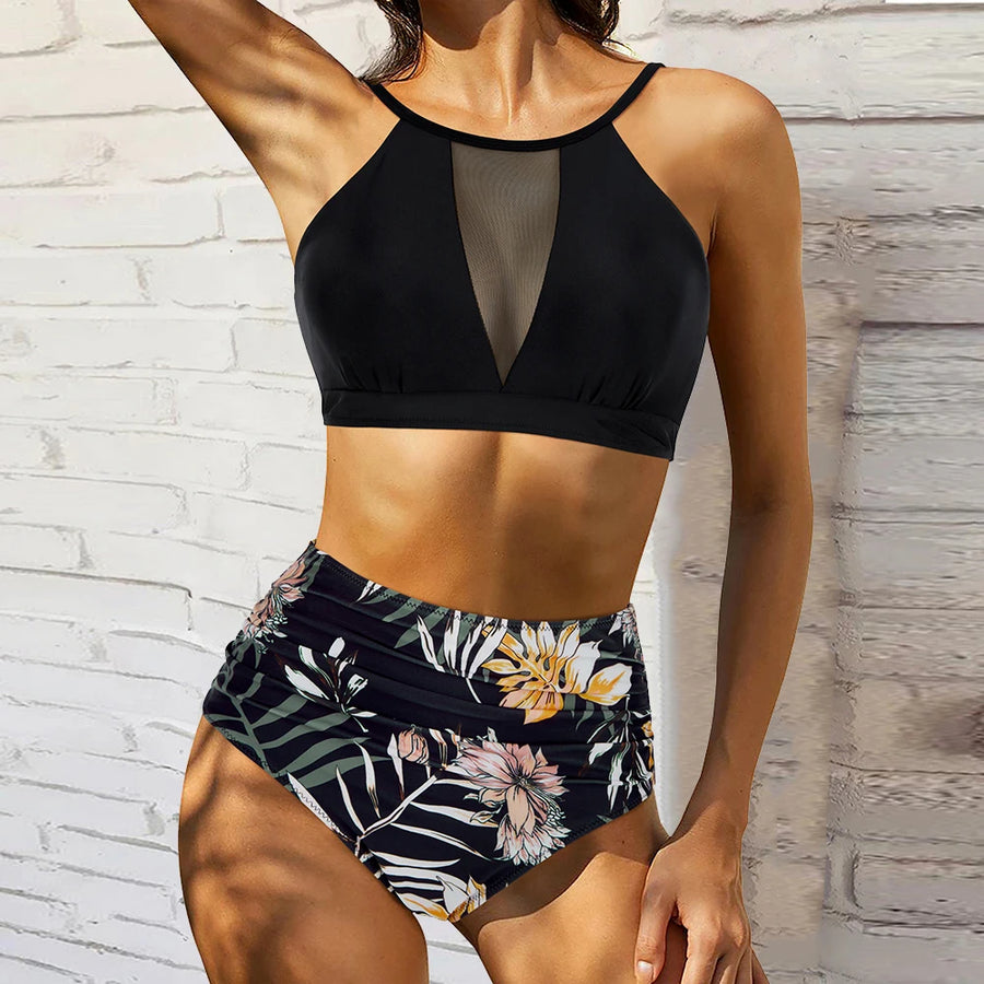 Black Mesh High Waist Bikini Set - Quick-Dry Spandex Modern Edge