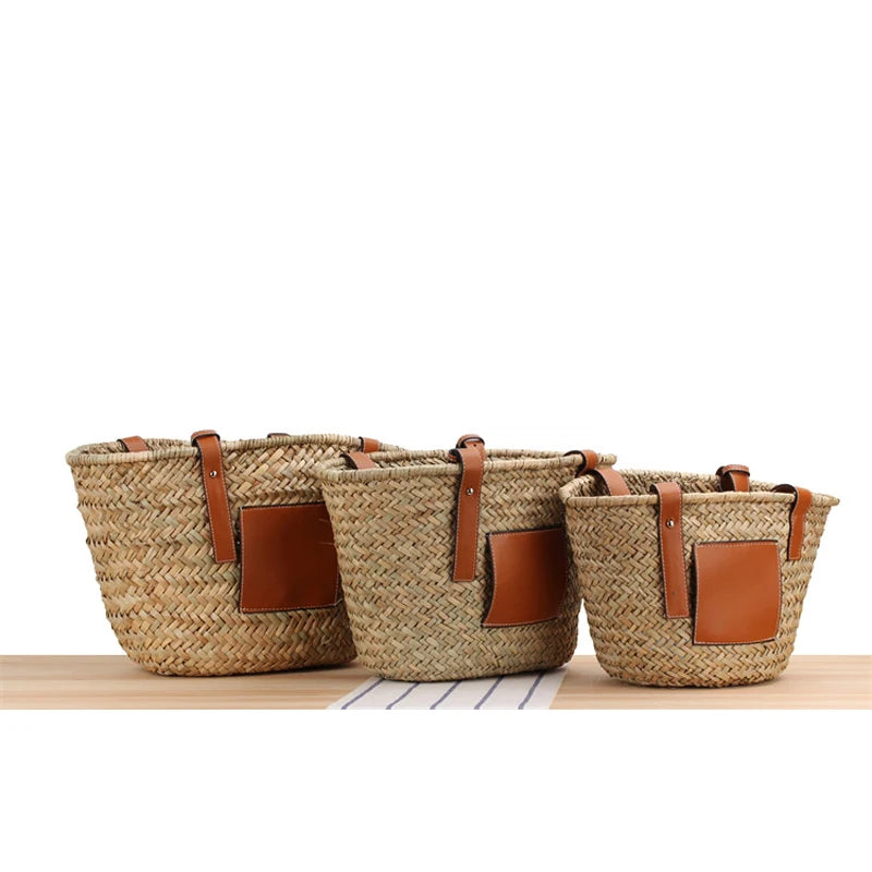 Casual Rattan Large Capacity Tote Bag - Robust Natural Straw Spacious Design