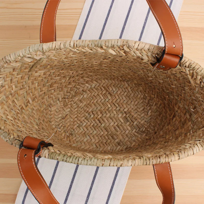 Casual Rattan Large Capacity Tote Bag - Robust Natural Straw Spacious Design