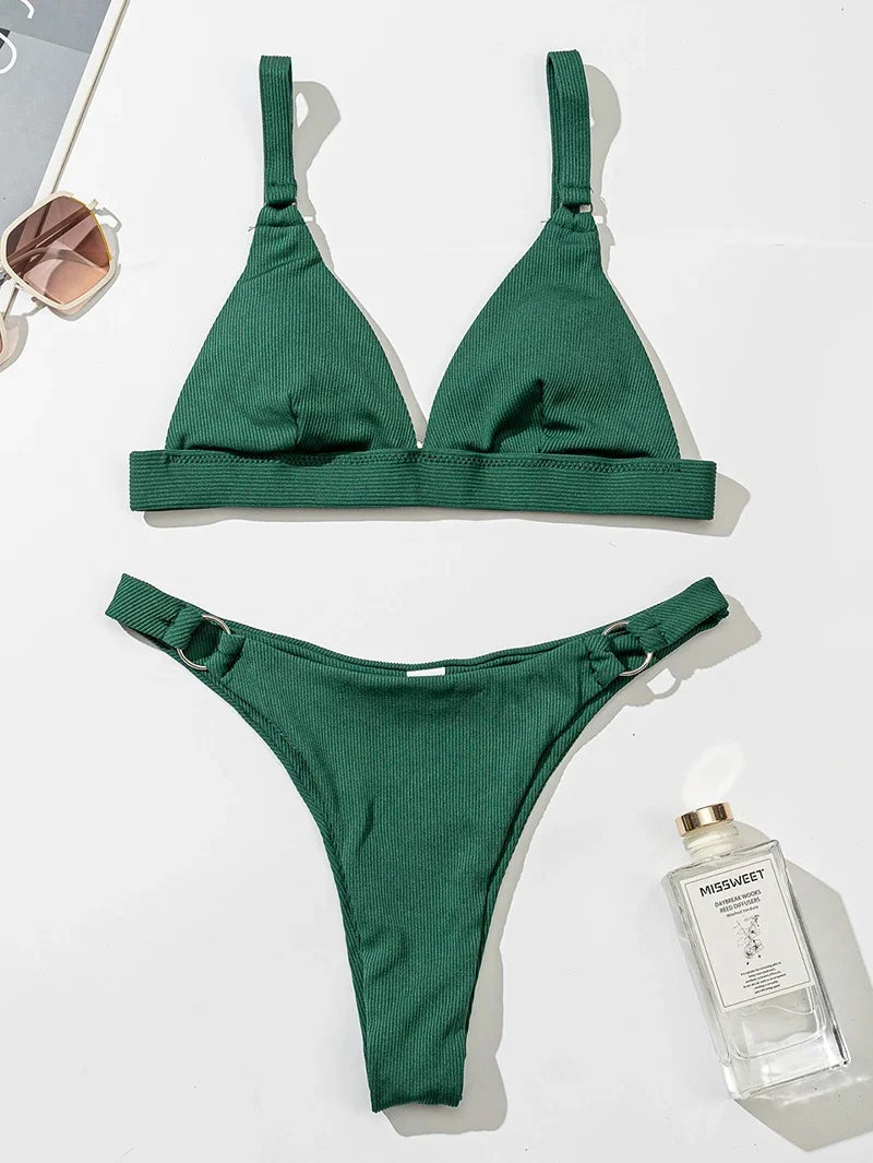Sexy Brazilian Print Swimsuit - Low Waist Wire-Free Polyester Bold Design