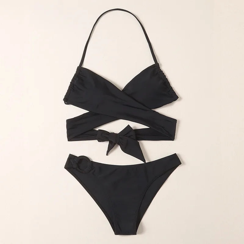 Ribbed High-Waist Swimsuit - Breathable Polyester Spandex Trendy Design