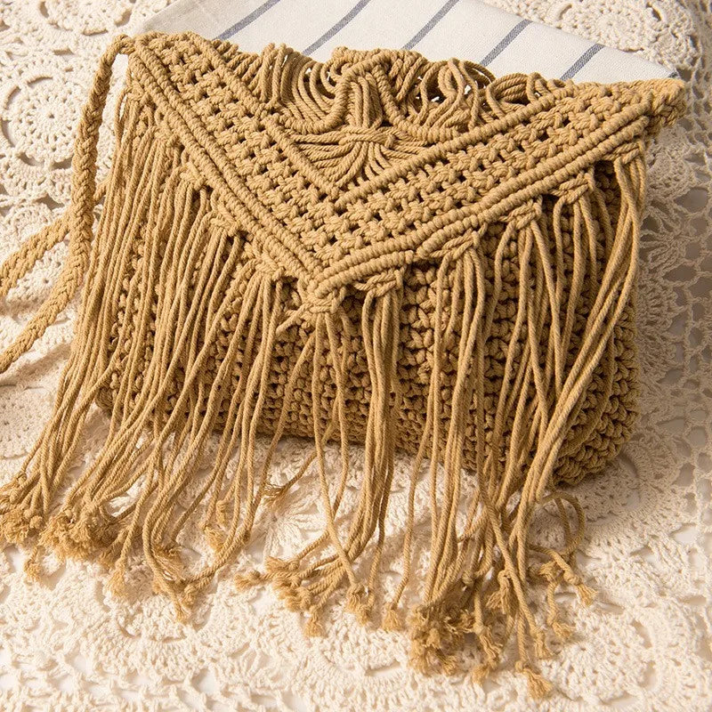 Fashion Woven Hollow Shoulder Crossbody Bag - Cotton Polyester Artisan Design