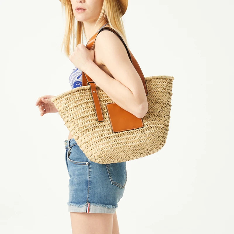 Casual Rattan Large Capacity Tote Bag - Robust Natural Straw Spacious Design