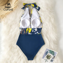 Floral Deep V-Neck Halter One-Piece Swimsuit - Premium High-Quality Spandex