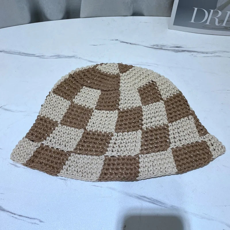 Lattice Handmade Crochet Bucket Hat - Intricate Plaid Polyester Artisan Design