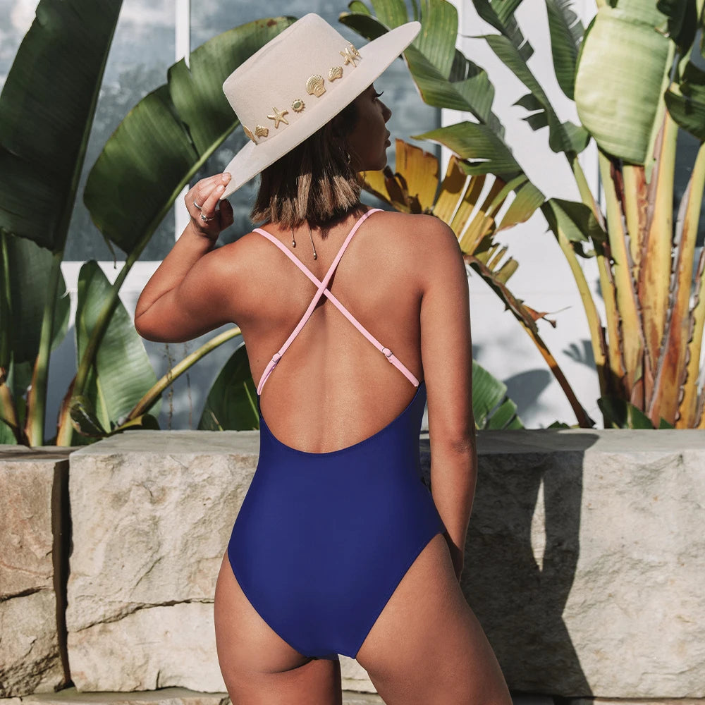 V-Neck Printed One-Piece Swimwear - Soft Breathable Fabric Blend