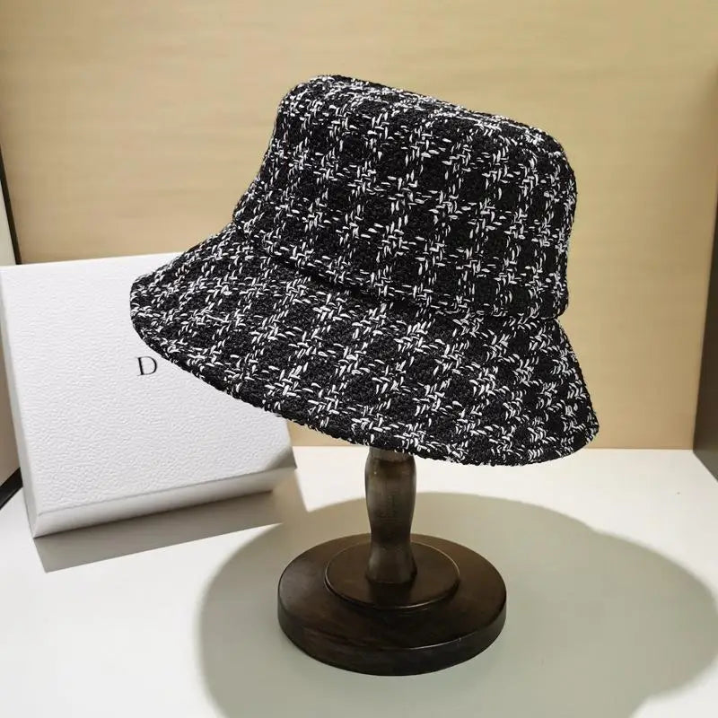 White Black Plaid Bucket Hat - Eco-Friendly Natural Material Classic Style
