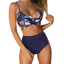 High Waist Plaid Sexy Bikini Set - Polyester Spandex Preppy Bold Design