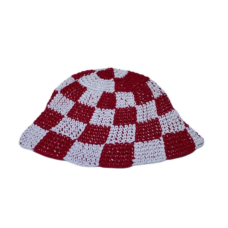 Lattice Handmade Crochet Bucket Hat - Intricate Plaid Polyester Artisan Design