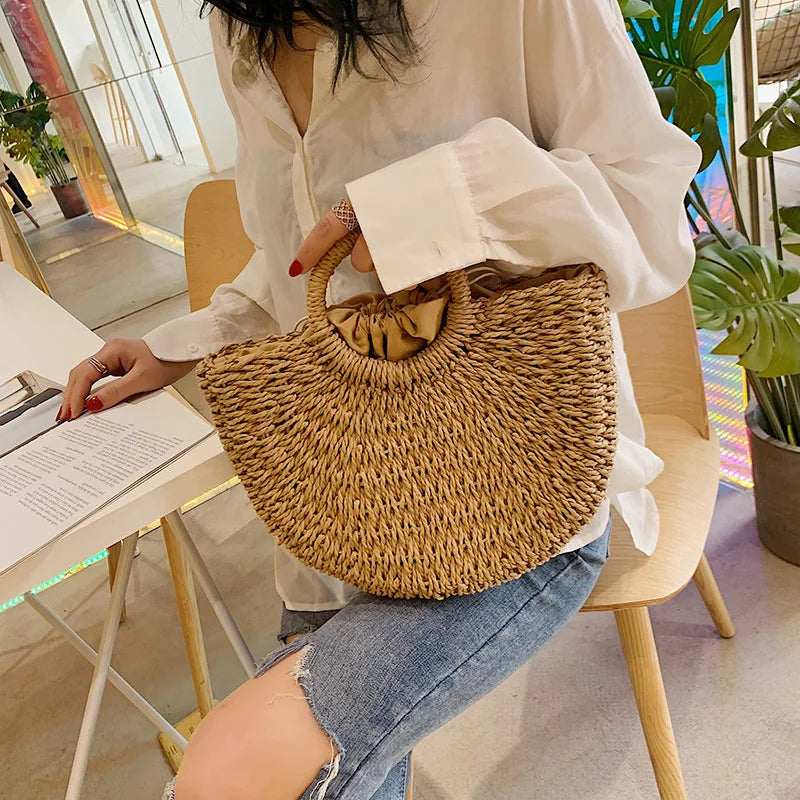 Casual Rattan Shoulder Bag - Top Quality Straw Zipper Pocket Artisan Design