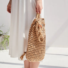 Summer Straw Drawstring Backpack - Premium Natural Straw Polyester Lined Beach Bag