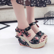 Floral High Heel Wedge Sandals - 8cm Lace Platform Romantic Design