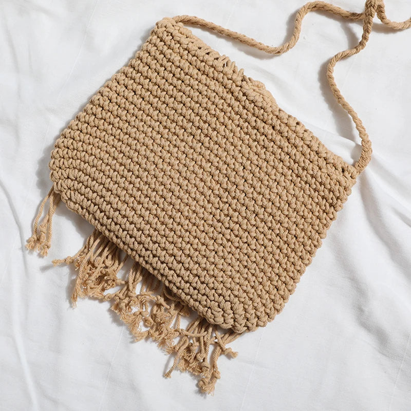 Fashion Woven Hollow Shoulder Crossbody Bag - Cotton Polyester Artisan Design