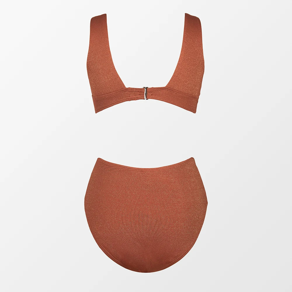 Shiny Plunge Cutout One-Piece Swimsuit - Spandex Polyester Figure-Enhancing