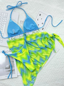 Tie Dye Halter Ruffled Bikini Set - Removable Pads Artistic Design