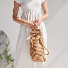 Summer Straw Drawstring Backpack - Premium Natural Straw Polyester Lined Beach Bag