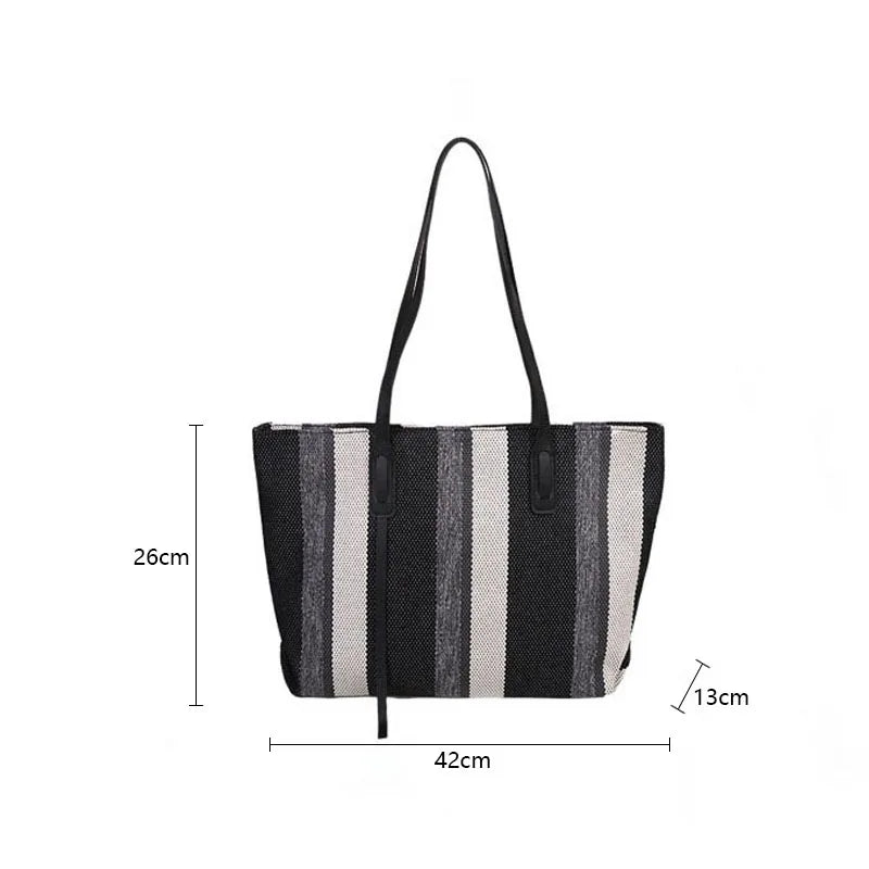 Beach Stripes Handbag - Premium Natural Straw Polyester Lined Classic Design