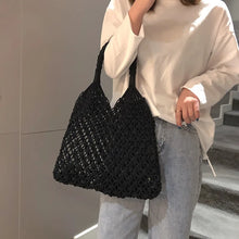 Knitted Rattan Large Capacity Handbag - Durable Natural Straw 35x38cm