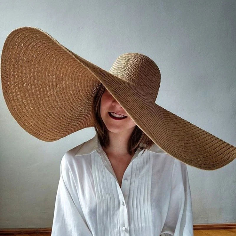 Foldable Oversized Sun Hat - 25cm Wide Brim Breathable Paper Travel Design