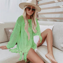 White Mesh Dress Bikini Cover Up with Tassel - Breathable Polyester Flirty